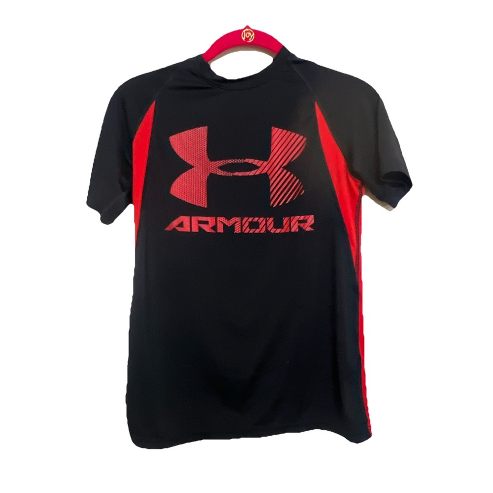 Under Armour Shirt Medium‎ Youth Red Athletic Gym HeatGear Lightweight Logo